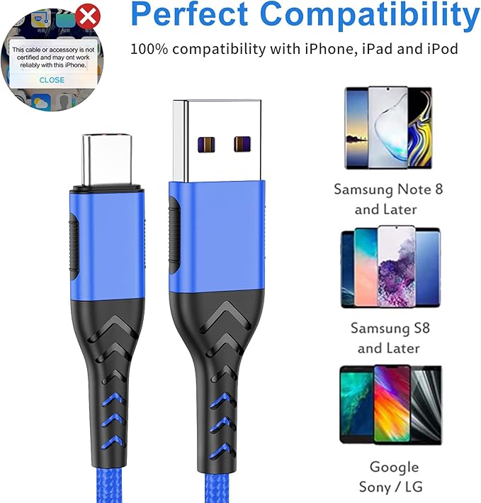 Durcord USB C Cable, Upgarded 2Pack 3ft Fast Charging USB Type C Charging Cord Cable, 3 Foot Type C Charger Nylon Braided USB Cable Compatible Compatible with iPhone 15/Pro/Plust/Max/Samsung-Blue