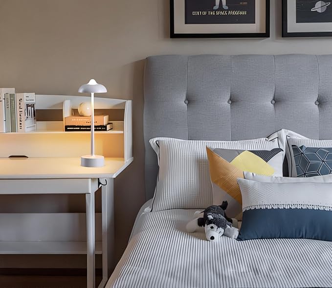 DAWALIGHT Rechargeable Lamps, Cordless Lamp with 5200mAh Battery Operated Lights,3 Color Stepless Dimming up Outdoor Table Lamp for Restaurant, Home, Bedroom, IP44 Waterproof, Aluminium,Grey