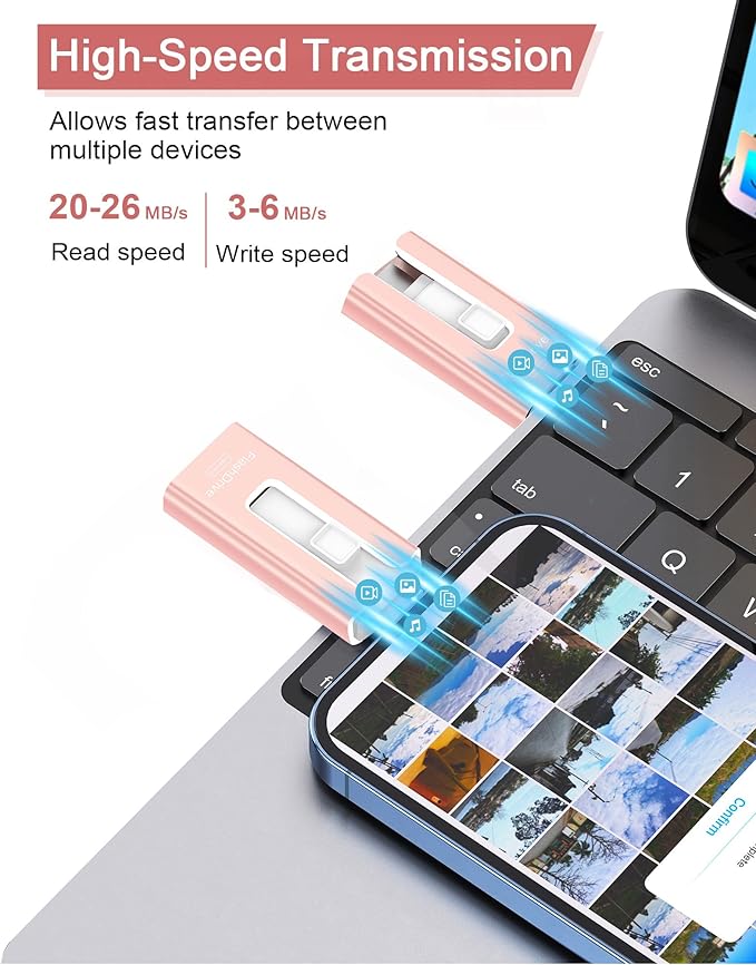 USB Flash Drive 512GB, Photo Stick Memory External Data Storage Thumb Drive Compatible for Phone, Pad, Android, PC and More Devices (Pink)