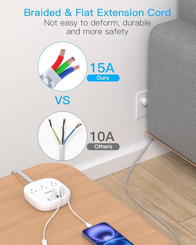 Cruise Essentials 2025,One Beat Travel Power Strip with 3 Outlets 4 USB Ports 3.1A,3ft Flat Plug Extension Cords Desktop Charging Station for Travel Home Office,Cruise Ship Essentials,ETL Listed