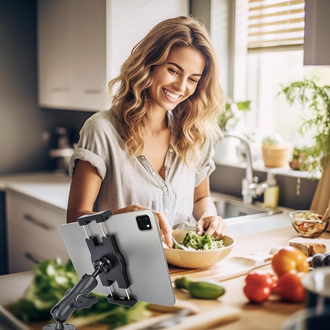 Tablet Mount for Truck Aluminum Arm iPad Mount Car Holder for 6.5"-12.9" iPad mini/Air/Pro,Drill Base Heavy-Duty Fit for 1" B Size System