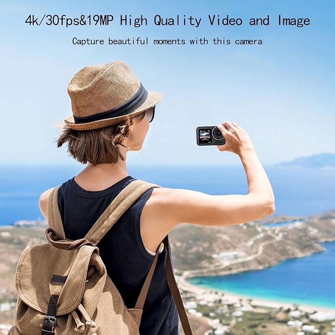 Action Camera for Motorcycle - 4K/30fps Waterproof Sport Camera with Dual IPS Screen,5.9k Photo, Long Lasting 150min, Out Camera for Bike/Hiking/Ski/Travel/Climb/Cycling(Connect Phone via WiFi)