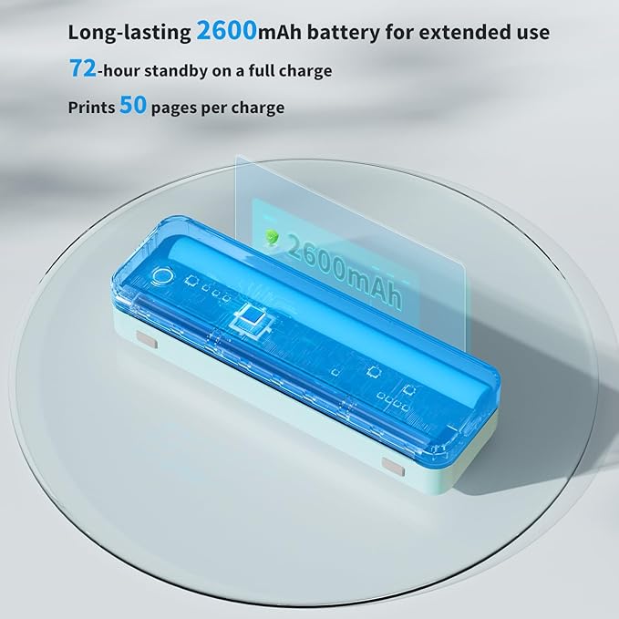 JADENS Portable Printers Wireless for Travel, Thermal Inkless Printer, Support 8.5" X 11" Thermal Paper(Green)