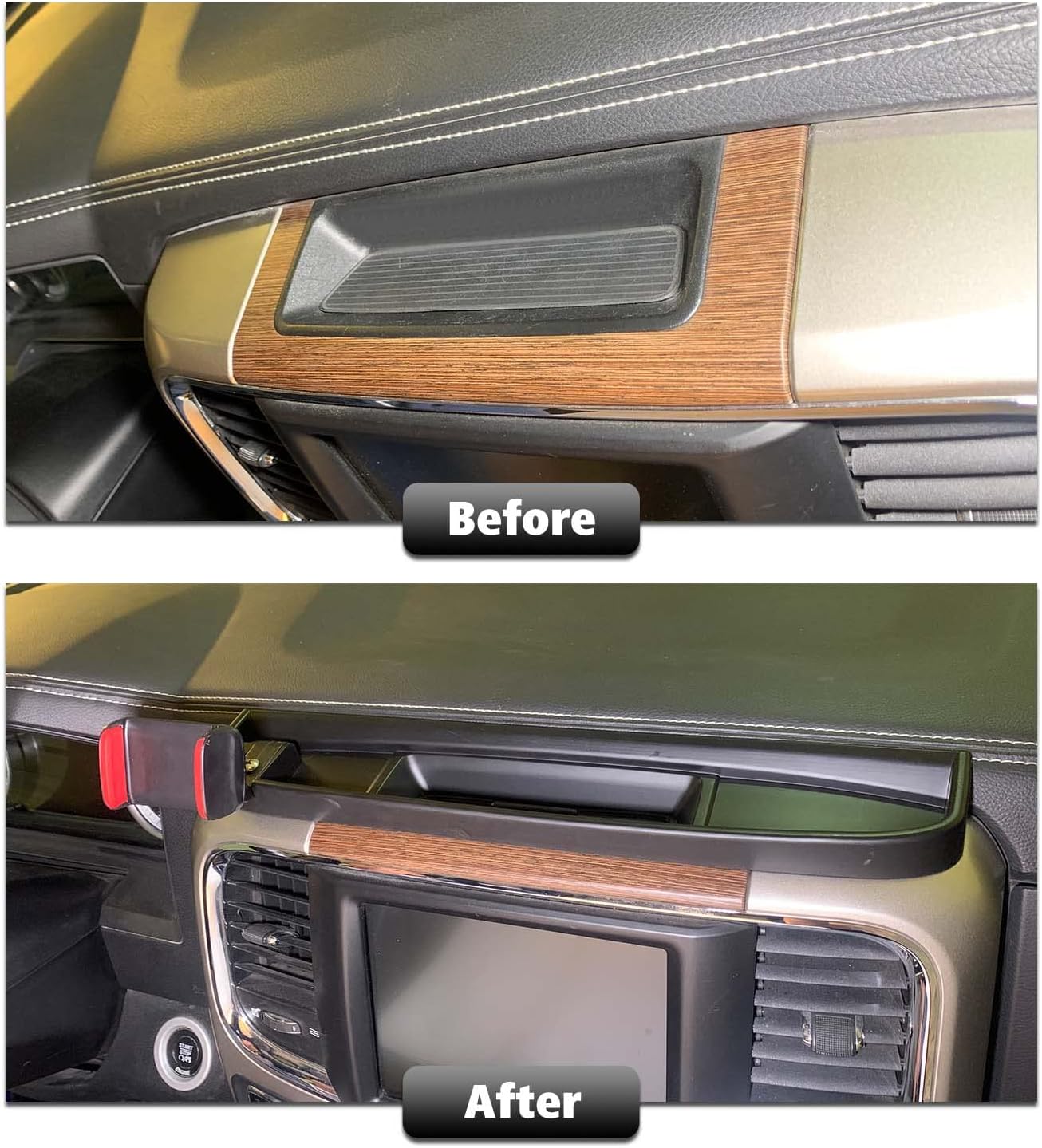 RT-TCZ Dash Mount Holder Cell Phone Holder with Storage Box Kit Bracket Center Console Interior Accessories for Dodge RAM 2012-2017