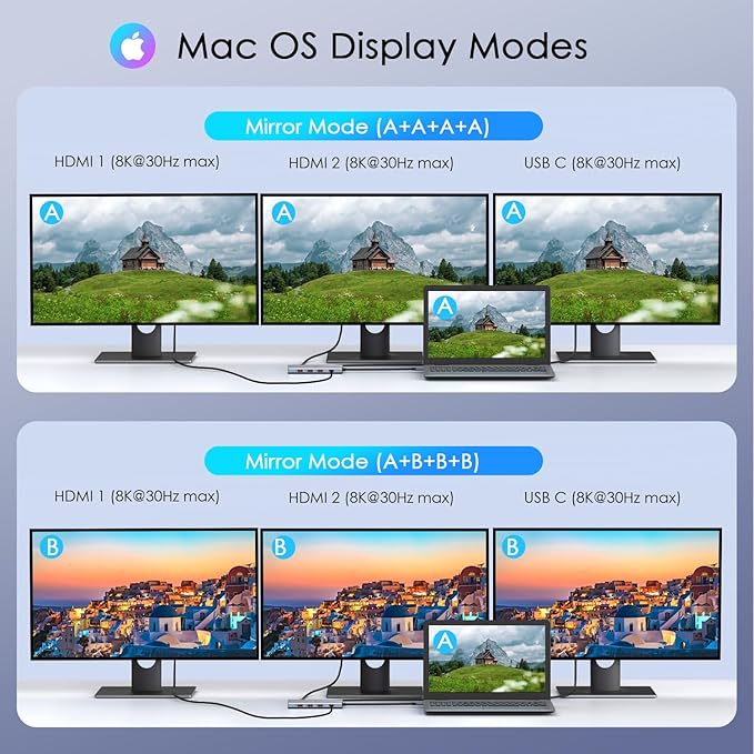 10-in-1 USB C Hub with 4K HDMI Adapter, SD/TF Card Reader, 100W PD Charging, 2 USB 3.0 Ports, and 2 usb2.0 Ports for MacBook Pro/Air, Dell XPS, Lenovo ThinkPad, etc. (3X 8K Docking Station)