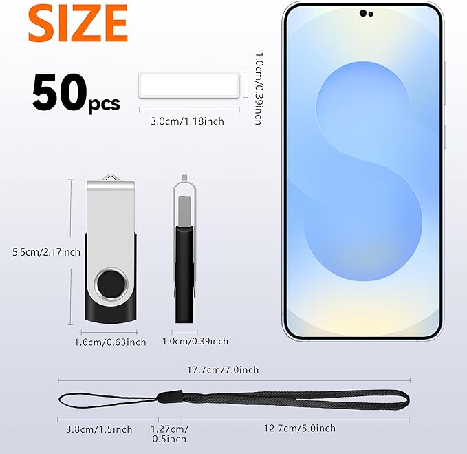 AreTop 50 Pack 16GB USB Flash Drives Bulk of 2.0 Thumb Drives Pack 16GB USB Drive Bulk Pen Drive Zip Drive Memory Stick with Lanyard for Storage and Backup (Mixed Colors 50pcs)