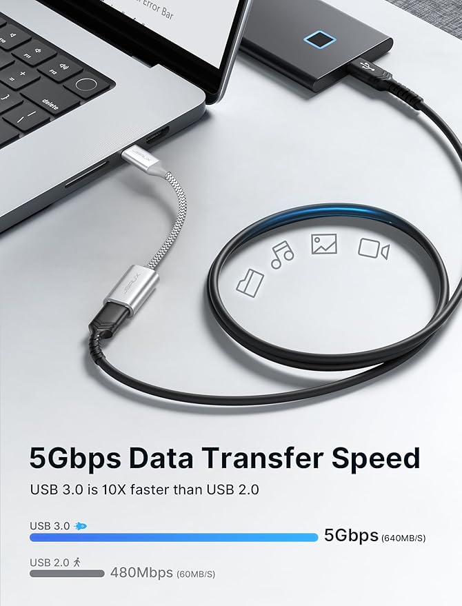 JSAUX USB C to USB Adapter [2 Pack], USB Type C Male to USB 3.0 Female OTG Cable Thunderbolt3 to USB Adapter Compatible with MacBook Pro/Air 2019 2018 2017, Galaxy S23 S23+ Ultra Note 10 S9 S8-Silver