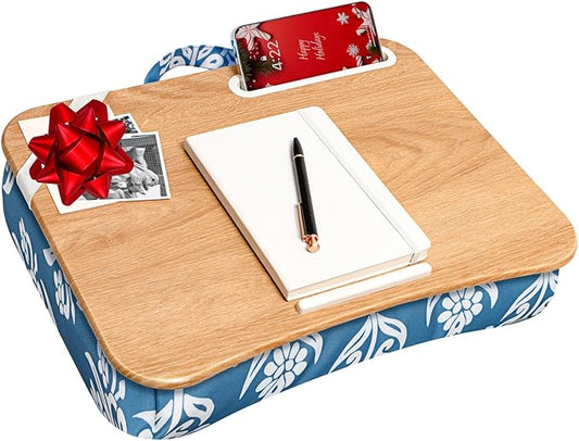 LAPGEAR Designer Lap Desk with Phone Holder and Device Ledge - Floral Block Print - Fits up to 15.6 Inch Laptops - Style No. 45414