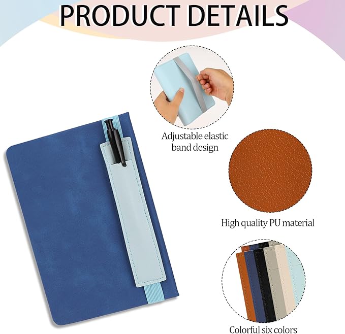6 Pcs Adjustable Pen Holder Elastic Band Pencil Pouch Colorful PU Leather Pen Sleeve Journal Pencil Holder for Planners Notebook Binders and Books