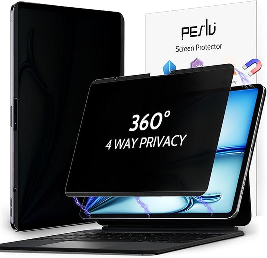 4-Way Magnetic Privacy Screen for iPad Air 13 Inch 2024/2025 (M2/M3, 6th/7th Gen), Removable 360 Spy Private Filter, Anti Blue Light Glare Bubble-Free Easy Install Black Screen Protector