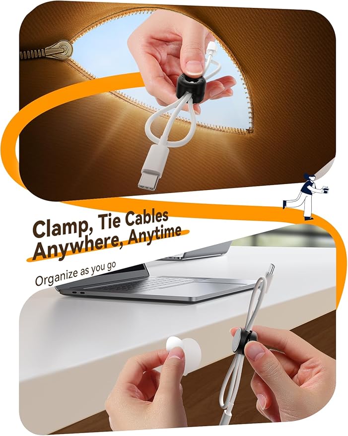 8Pack Cord Organizer JOYROOM Silicone Cable Clips [1s Side-Snap Lock] Desktop Cable Management, Adhesive Phone Charger Wire Keeper for Nightstand Office Workspaces Desk Organization Home Accessories