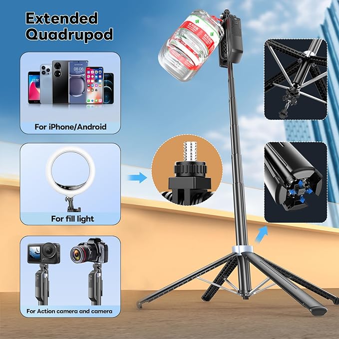 71" Selfie Stick Phone Tripod with Wireless Remote & 2 Fill Lights, Extendable Aluminum Phone Stand for iPhone/Android/Camera, Portable Travel Tripod for Vlogging, Live Streaming, Video Recording