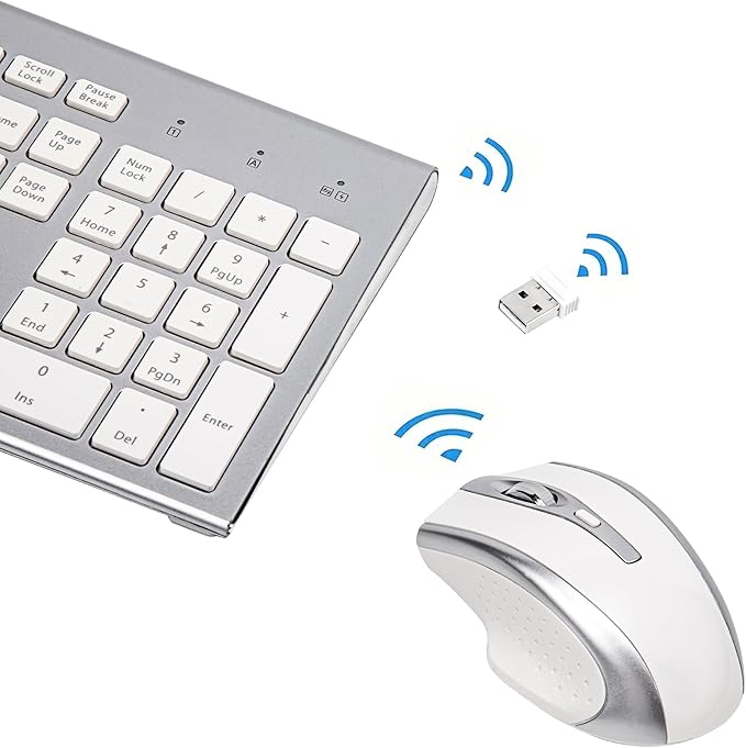 Wireless Keyboard and Mouse Combo USB 2.4G Wireless Keyboard Compatible Windows Desktop Laptop Office Business Silver White