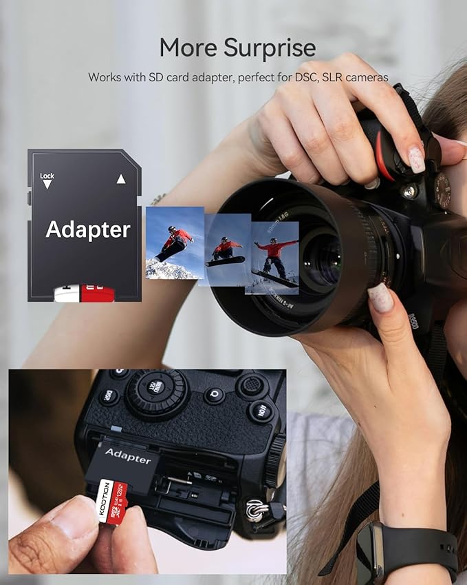 KOOTION 128GB MicroSDXC Memory Card, Class 10 Micro SD Card, U1, C10, High-Speed TF Flash Memory Card with Adapter