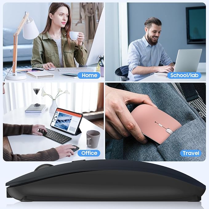 SUNGI Bluetooth Mouse,Wireless Slim Silent Mice USB Rechargable Mouse for iPad/MacBook/Tablet/PC/iPhone/Cellphone,Gray