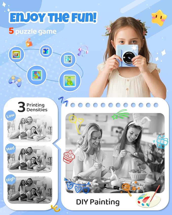 Kids Instant Print Camera, Christmas Birthday Gifts for Girls and Boys, 1080P HD Video Digital Kids Camera with Print Paper & 32G Card, Toddler Toy for 3-14 Years Old (Blue)