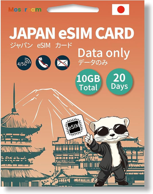 Japan eSIM Card for Travelers,20 Days Plan,Total 10GB Unlimited Data,High-Speed 4/5G, No Roaming Charges | Perfect for Japanese Trips