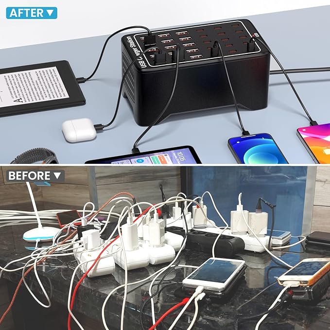 USB C Charging Station for Multiple Devices, 150W 30 Ports Charger Block for Ipad Cell Phone, Multiple USB Power Strip for Family Classroom