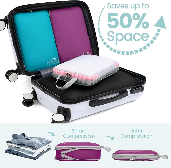 Cambond Compression Packing Cubes for Travel Women - Travel Bags Luggage Organizers Travel Essentials Compression Cubes for Travel Carry on Suitcases Organizer