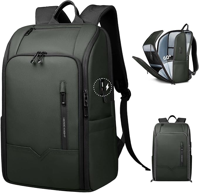 Business Backpack Computer Bag for 15.6 Inch Laptop for Men Women with USB Charging Port Water-Resistant Anti-theft Luggage Backpack Suitcase Casual Daypack for College Weekender Hikking Travel-Green