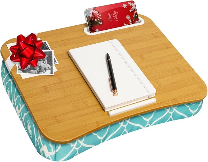 LAPGEAR Designer Lap Desk with Phone Holder and Device Ledge - Aqua Trellis - Fits up to 15.6 Inch Laptops - Style No. 45422