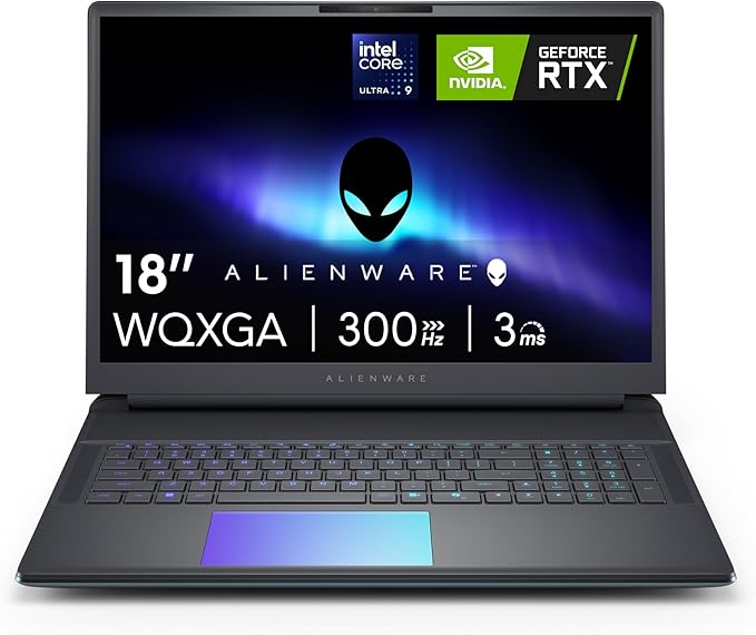 Alienware 18 Area-51 Gaming Laptop AA18250-18.0" WQXGA 300Hz 3ms Display, Intel Core Ultra 9 275HX, NVIDIA GeForce RTX 5080 Graphics, 32GB 2x16GB DDR5, 2TB NVMe M.2 PCIe Gen5 SSD, 2MP FHD IR Camera