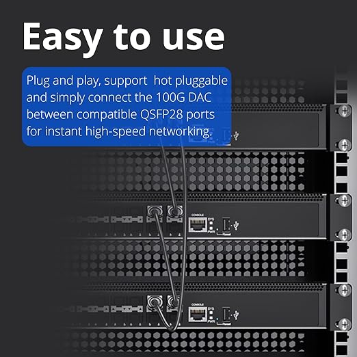 ipolex 100G QSFP28 DAC Cable - 100GBASE-CR4 Passive Copper Twinax QSFP28 Cable, 1M (3.3ft) | Compatible with Cisco QSFP-100G-CU1M, Ubiquiti, Arista, Supermicro and More