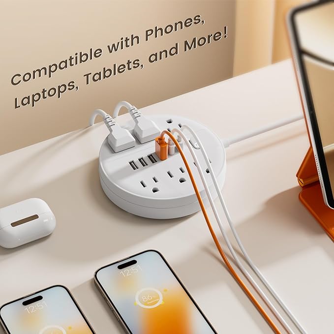 5 FT Surge Protector Power Strip, Chiefway Extension Cord with Multiple Outlets, 6 AC Outlets, 4 USB & 2 USB C, On/Off Switch, Portable Outlet Extender, Flat Plug, Wall Mountable for Office Home Dorm