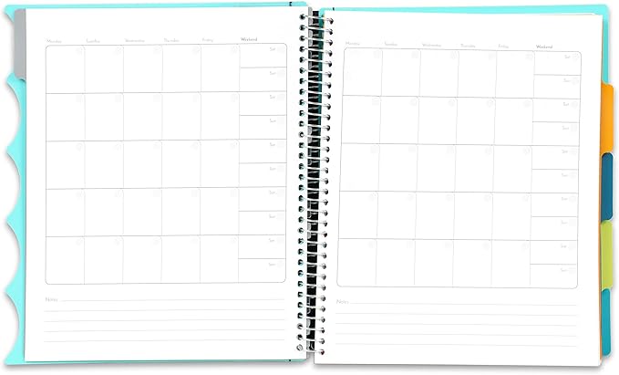 Mintra Office Durable PREMIUM Spiral Notebook, ((Teal, 5 Subject, 8.5in x 11in)), Fabric Covered Coils, No Snags, Removable Adjustable Pocket Dividers, Ruler, Organization, Customizable