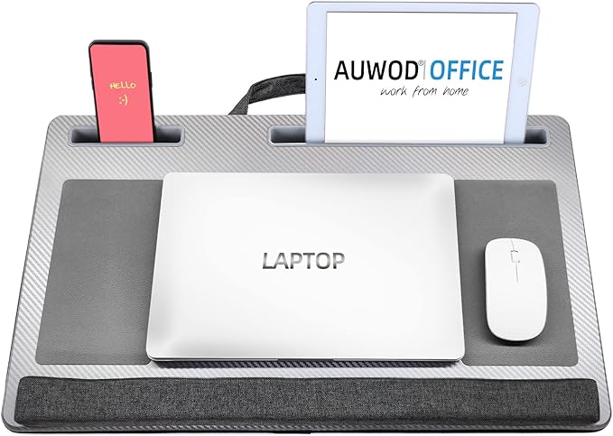 Extra Large Lap Laptop Desk- Home Office Portable LapDesk with Mouse Pad & Wrist Rest for Notebook/MacBook/Tablet, Sofa Bed Working, Writing, Drawing (Carbon Silver, Fit Up to 17-inch Laptops)