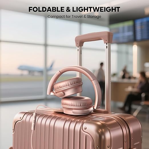 USB C Headphones Wired, Over Ear USB C Wired Headphones with Microphone, Volume Control, HD Stereo Sound, Foldable USB Type C Headphones for Adult/Teens/Chromebook/Laptop/Computer/iPhone,Rose
