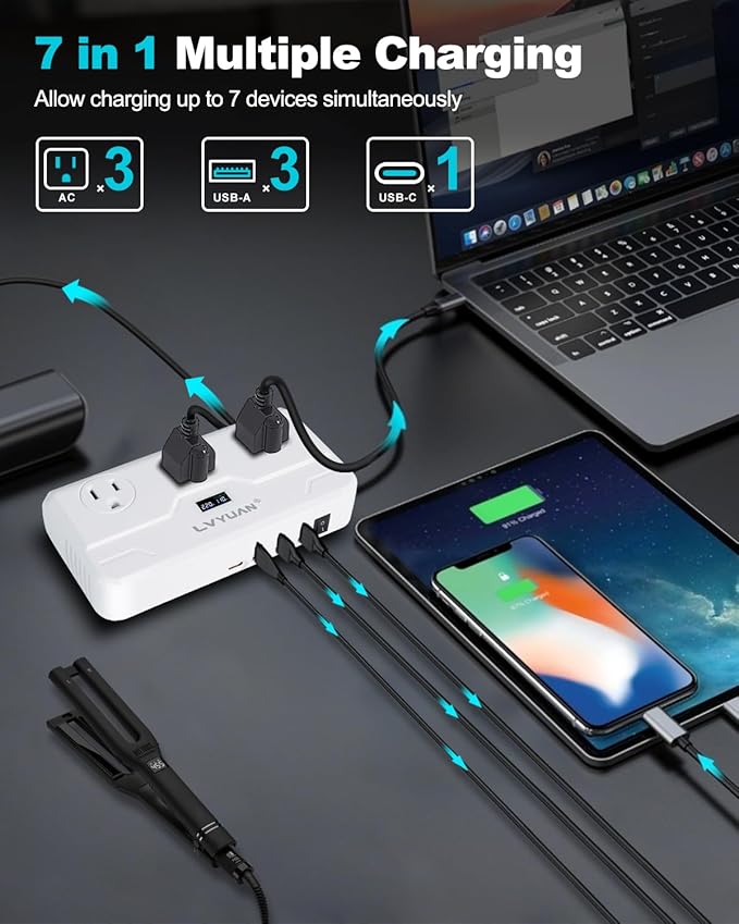 220V to 110V Voltage Converter with LCD Display, LVYUAN Universal Travel Adapter with UK/EU/AU Power Plug Adapter, Step Down Transformer for Hair Straightener Curling Iron CPAP (White)