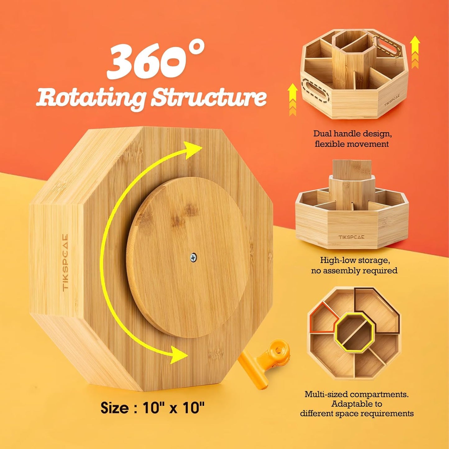 360° Rotating Art Supply Organizer, Holds 750+ Pencils, Bamboo Marker & Pen Holder with Handles, Desk Storage Caddy for Paint Brushes, Crayons, Ideal for Office, Home, Classroom