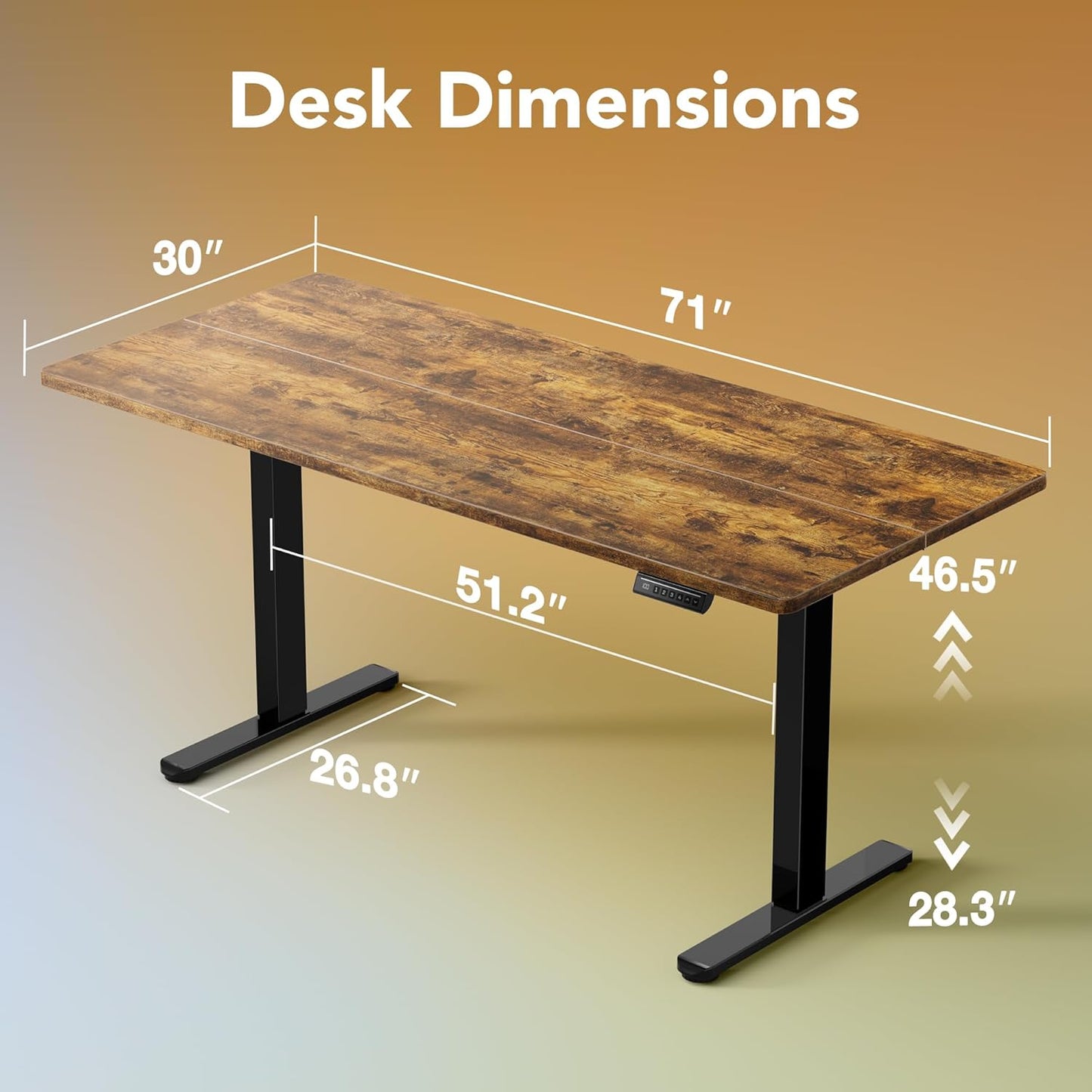 HUANUO 71 x 30 inch Electric Standing Desk Adjustable Height, 4 Memory Height Settings, Sit Stand Up Desk for Home Office & Computer Workstation, Rustic Brown