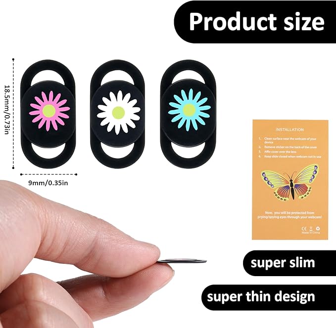 3 Pcs Laptop Camera Cover Slide, Webcam Cover Slide Cute PC Camera Covers Flower Cameras Cap Ultra Thin Privacy Protector Fit for PC, Tablet, Smartphone