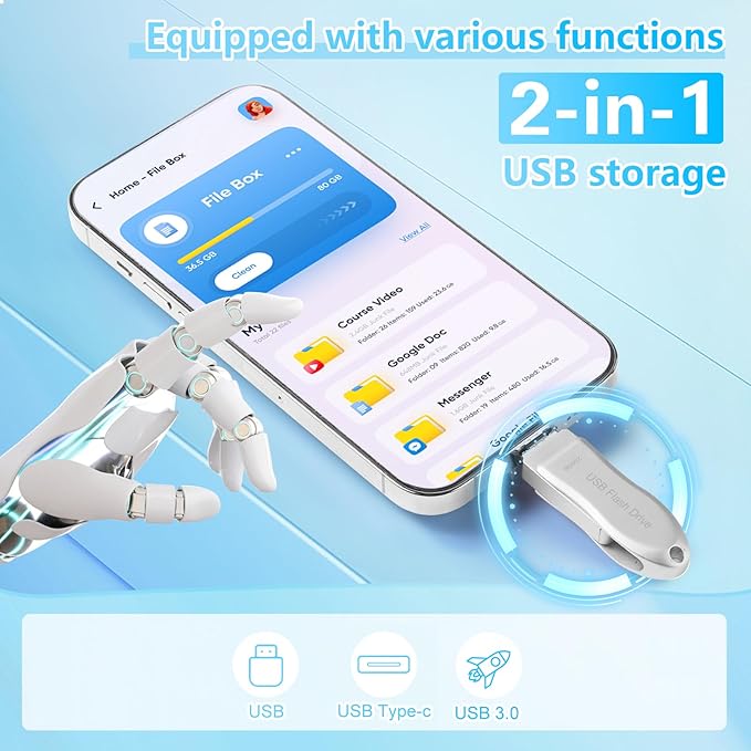 USB Flash Drive 256GB for Phone Thumb Drive Photo Stick Android USB C Memory Stick Photo Storage DEZOBYTE Compatible Phone Pad Pro Android USB C and Computer Silver-HL 256GB