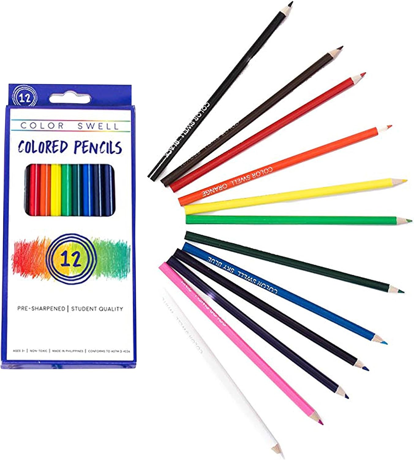 Color Swell Bulk Colored Pencils – 12 Sets, 144 Pre-Sharpened Assorted Vibrant Colors – Ideal for Kids, Teachers, and Classroom Supplies