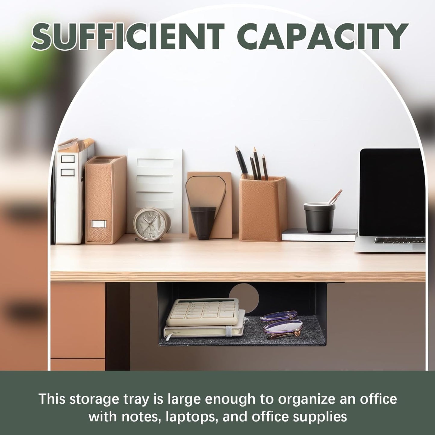 2 Pack Under Desk Storage Shelf, Carbon Steel Tray with Mute Felt Sheets, Mount Shelves Organizer for Office Home Workstation Gaming Stand Up Desk (7.5x8x2.8 In/Storage Shelf,Black)