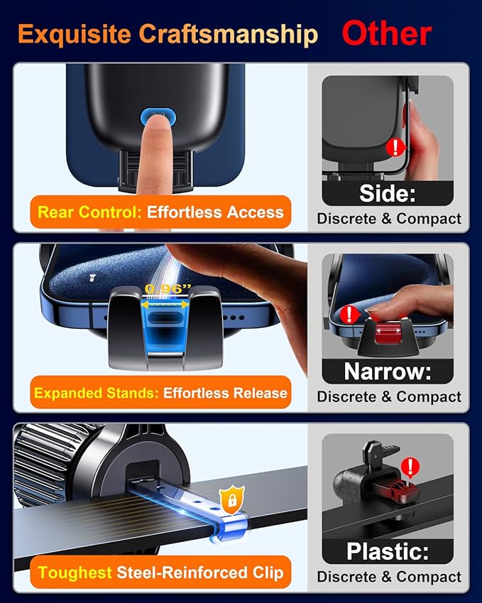 Qifutan Dash Mounted Phone Holders for Your Car Dash Phone Mount for Car Dashboard Air Vent Multi-Mount 3 in 1 Vehicle Windshield Holder Compatible Multi-Device Clip