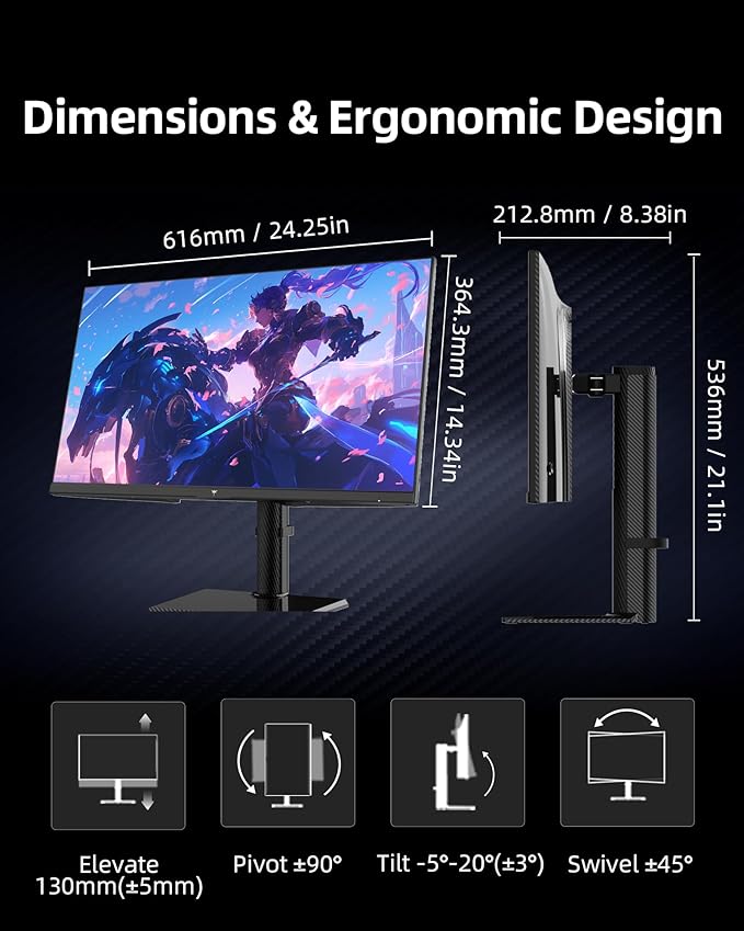 KTC 27 Inch 4K Gaming Monitor - UHD 160Hz Monitor with Fast IPS Panel, 1ms MPRT, 140%sRGB, HDR 400, Adaptive Sync, HDMI DisplayPort, Height Tilt Pivot Swivel Adjustable, Carbon Fiber Backcover, U27T6