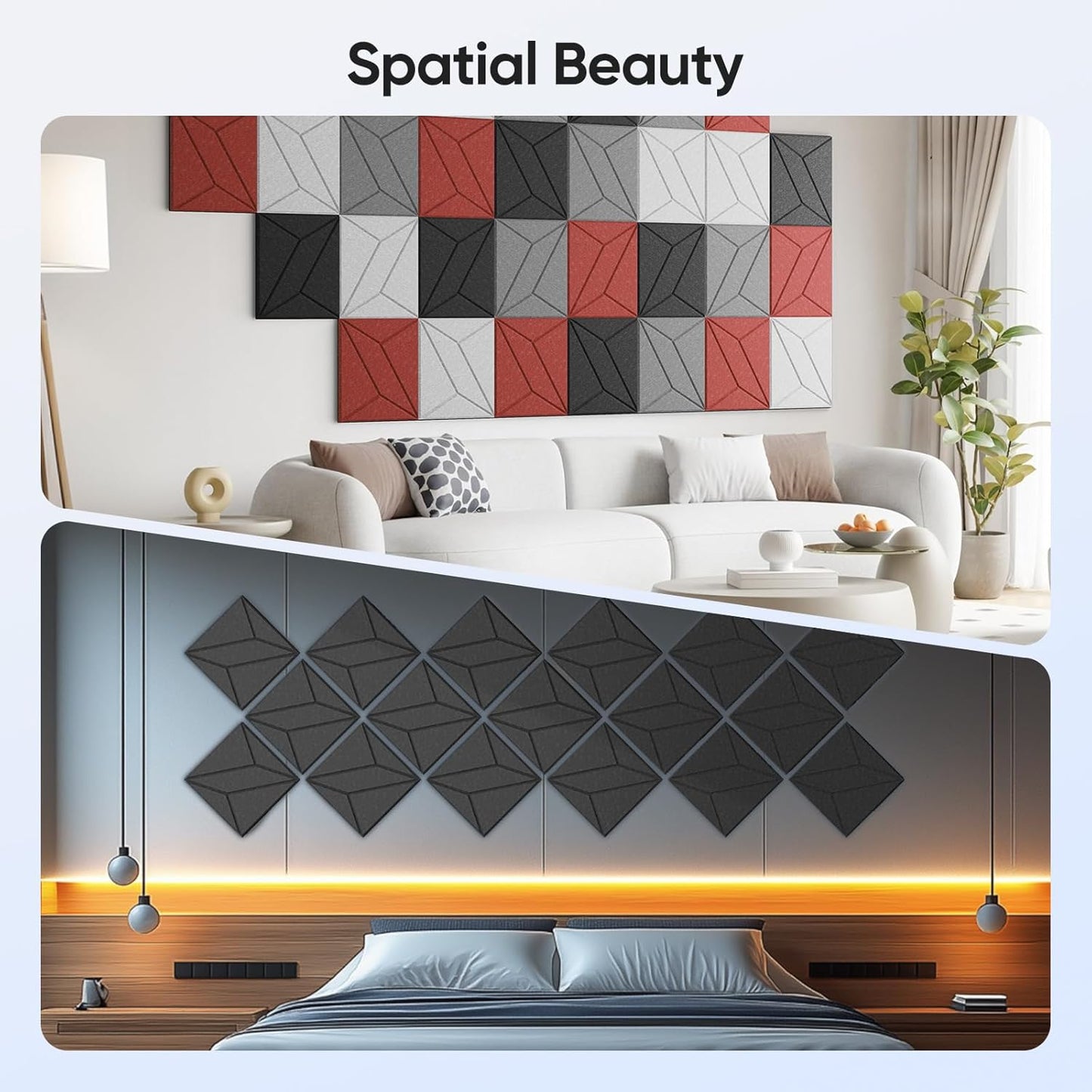 12 Pack 12" X 12" X 0.4" Acoustic Panels for Wall Sound Absorbing, P-Stripes Square Self-Adhesive Sound Panel, High Density Suitable for Multiple Scenarios(Cherry Red)