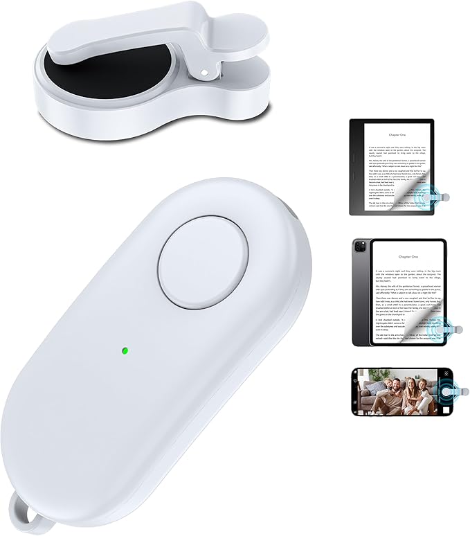 Remote Control Page Turner for Kindle Paperwhite Oasis Kobo eReaders,Kindle Clicker Page Turner Accessories for iPhone,iPad, Android Tablets Reading Novels,Video Record&Shutter Selfie (Light White)