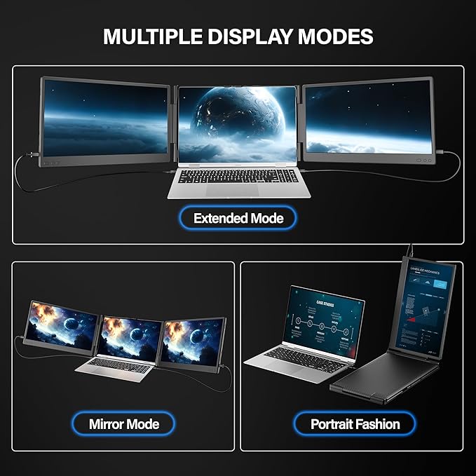 2025 Upgraded Laptop Screen Extender Portable, 14" 1080P FHD IPS Screen, Monitor Extender for Laptop, Fit for 13-17", Plug & Play Compatiable with Windows/Mac/Chrome/Android/Switch