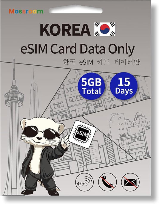 South Korea eSIM Card – Prepaid Data Plans | Fixed Data 5GB,15 Days | High-Speed 4G LTE | Ideal for Travelers