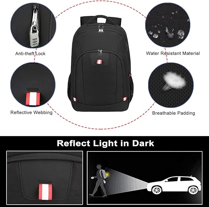 Travel Laptop Backpack, Black Backpack for Men and Women with USB Slit Business Computer Back Pack (Black, 15.6 Inch)