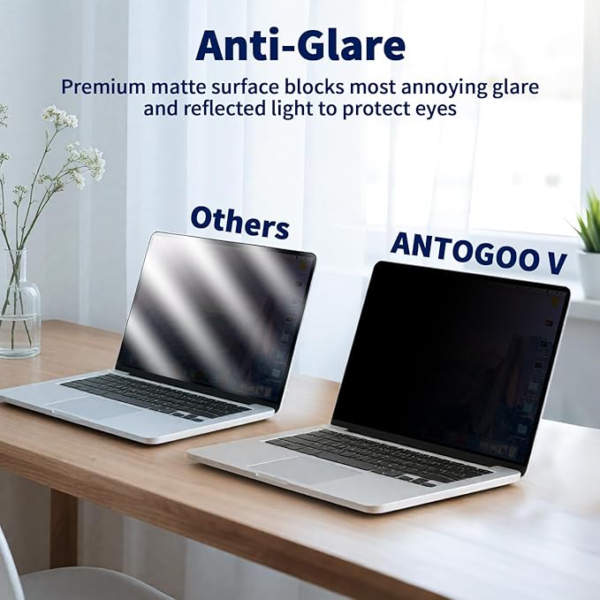 Magnetic Privacy Screen for MacBook Air 13.6/13 Inch (2022-2025, M2, M3, M4), Removable Matte Laptop Privacy Screen Anti Glare Blue Light Filter - Anti-Spy for Mac 13.6in Computer