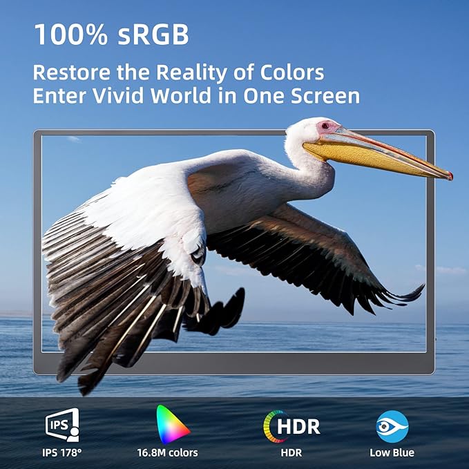 Portable Monitor 4K 15.6 inch UHD 3840X2160 100% sRGB USB-C HDMI IPS External Second Monitor Portable Travel Monitor for Laptop MacBook PS5/4 Xbox with Speakers