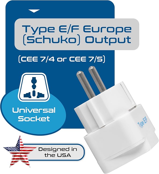 Ceptics Schuko, Germany France Travel Power Adapter, Grounded European Plug - Type E/F Outlet, Adaptor for USA to Europe EU Socket - 3 Pack - Use In Norway, Korea, Spain, Greece, Russia, Iceland