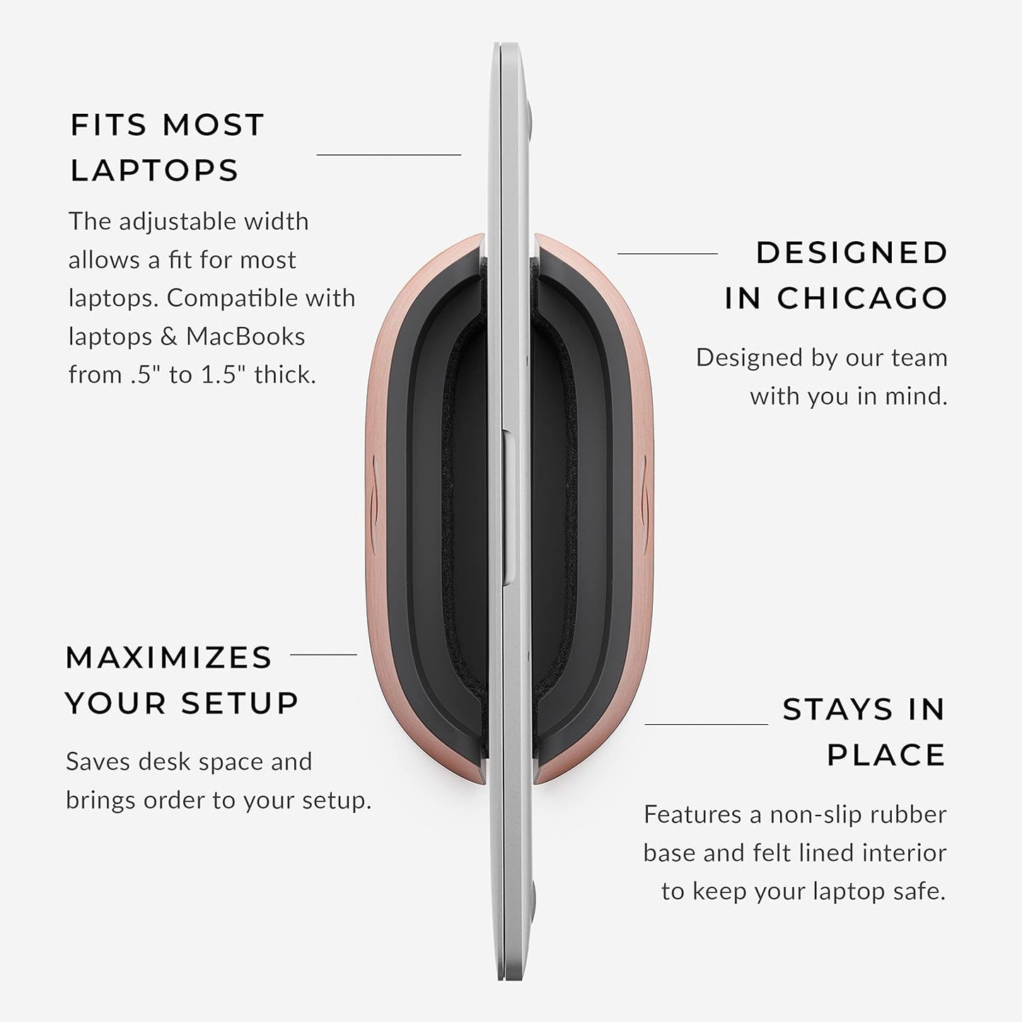 HumanCentric Vertical Laptop Stand in Vegan Cognac Leather, Upright Adjustable Holder and Dock, Laptop Vertical Stand Fits MacBook Pro and Other Laptops .5" to 1.5", Clamshell Compatible