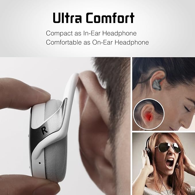 Small Bluetooth Headphones Wrap Around Head - Sports Wireless Headset with Built in Microphone and Crystal-Clear Sound, Foldable and Carried in The Purse, and 12-Hour Battery Life, White